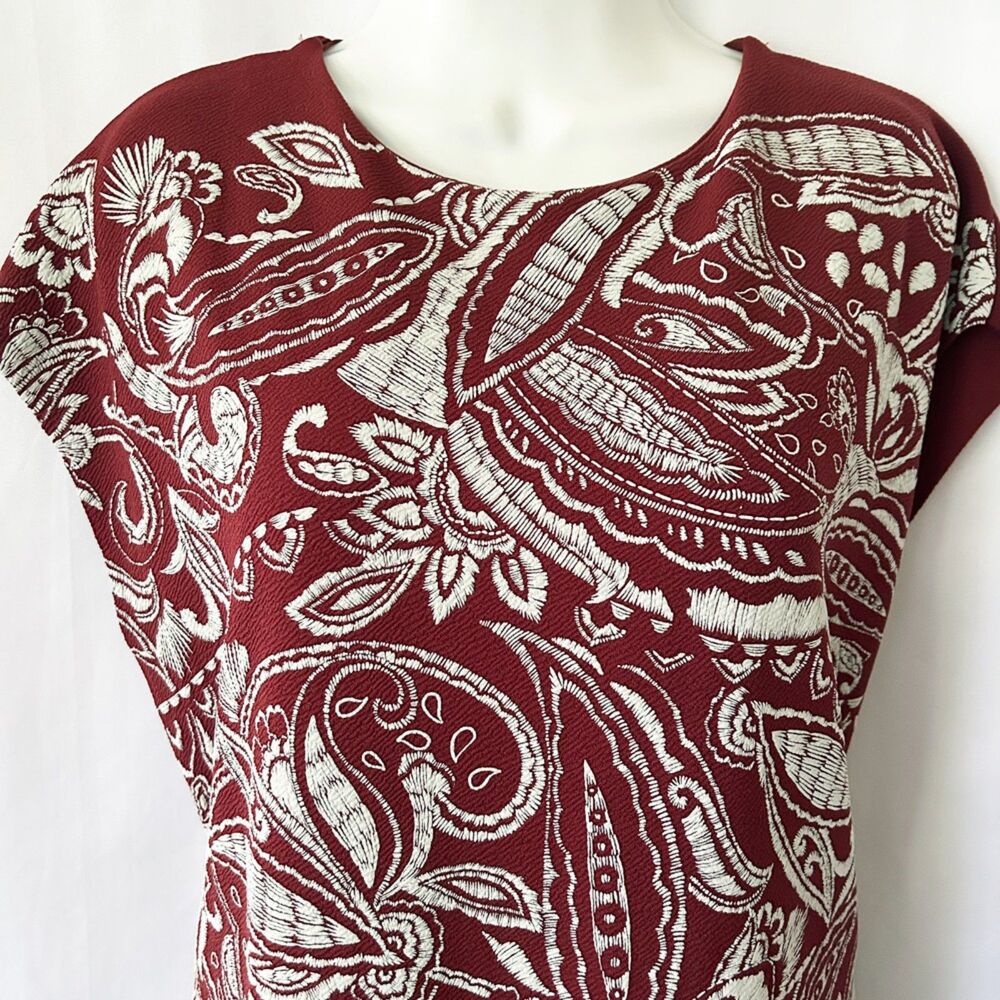 NWT ZARA Basic Embroidered Knit Sheath Dress (L) in Burnt Brick & White Paisley - Picture 4 of 14
